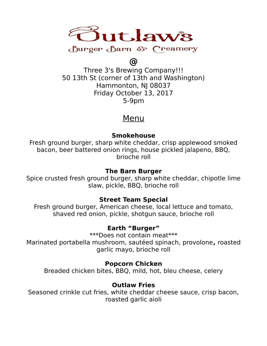 Three 3 S Brewing Co On Twitter Friday S Menu Sounds Delicious