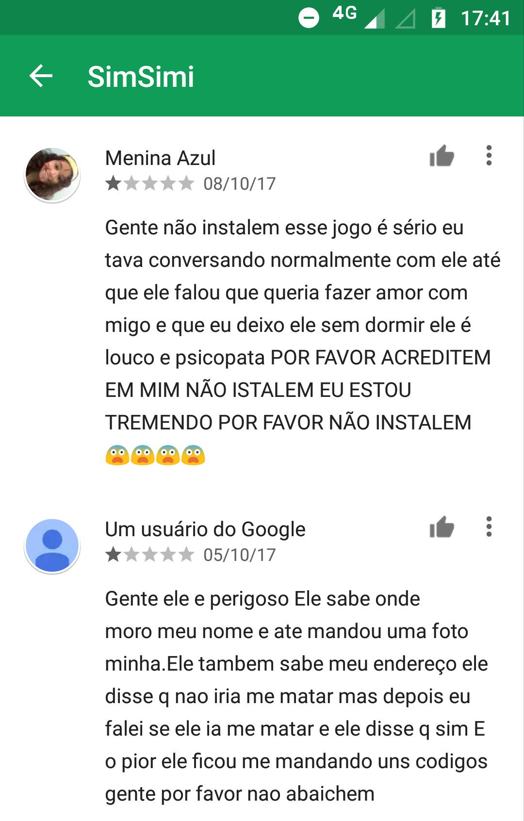 X-এ João Luis Jr.: não conhecia o app simsimi mas aparentemente ele tem  algumas das resenhas mais apaixonadas da internet hoje   / X