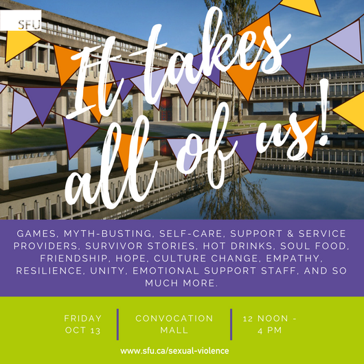 SFUResidence's tweet photo. Friday, October 13 From 12pm - 4pm, #ItTakesAllOfUs event happening at Convocation Mall @SFU. #ConsentMattersSFU #GotConsent https://t.co/njCao4KaZS