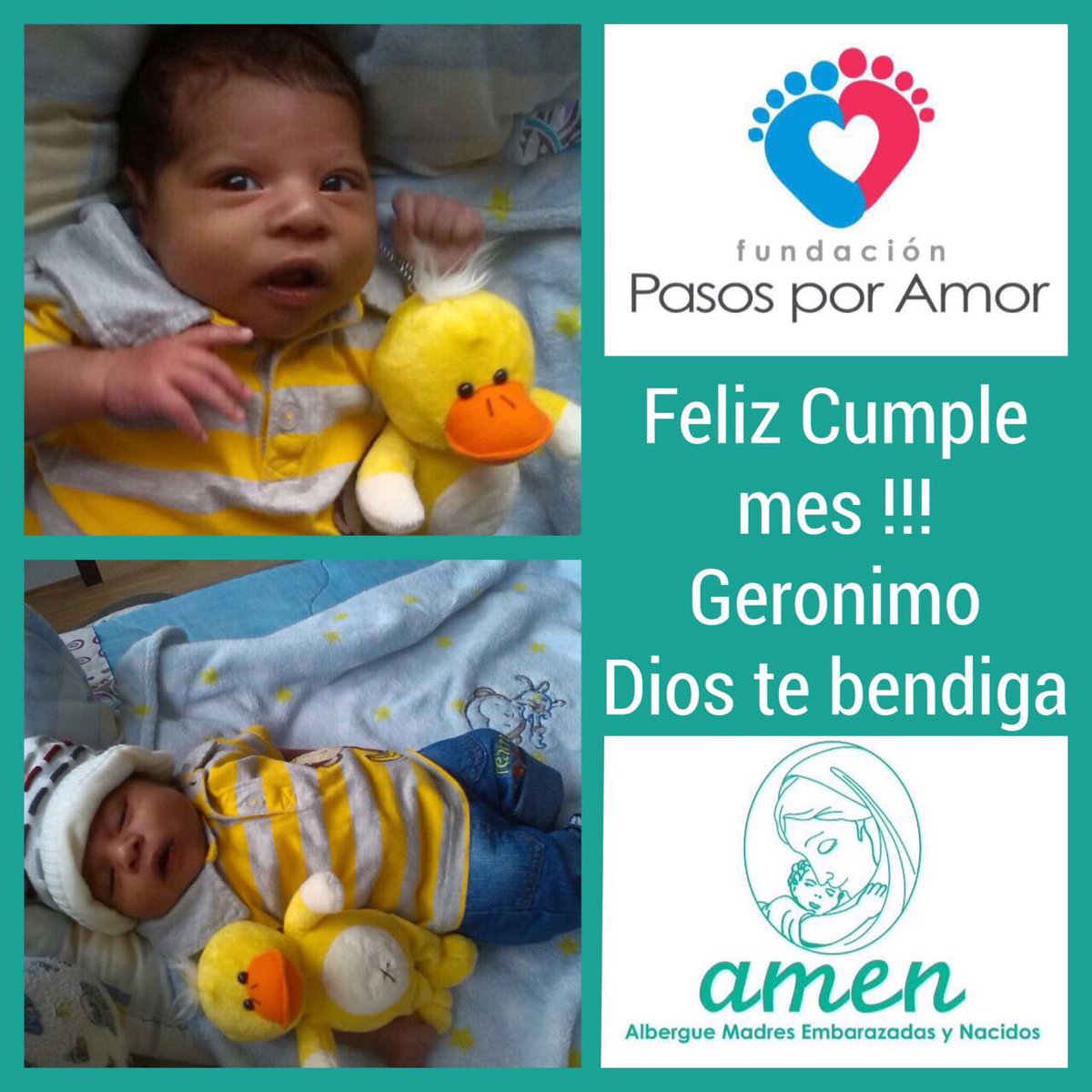 PasosPorAmor's tweet photo. #YoestoyDandoPasosPorAmor celebramos milagros como el de Geronimo...damos Gracias a Dios por otro mes de su vida! https://t.co/I2g9VwpBWc