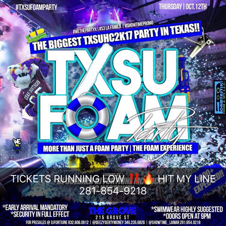 FamousAj24's tweet photo. IF YOU GOT OTHER PLANS CANCEL EM NOW‼️Oct. 12th The Grove #TxSuFoamParty #TxsuHc2k17 #Txsu21 #Txsu20 #Txus19 😈😎 https://t.co/KXzJqT6u5v