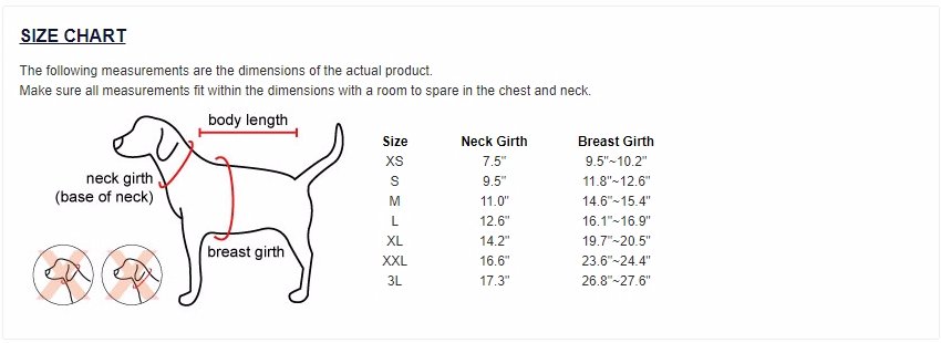 Puppia Soft Harness Size Chart