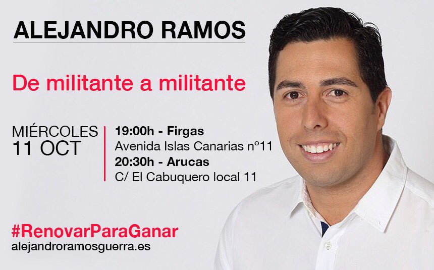 beagomcab's tweet photo. Mañana @AlejandroRamosg estará en Firgas y Arucas. No faltes #RenovarParaGanar https://t.co/J6Hil7NfPE