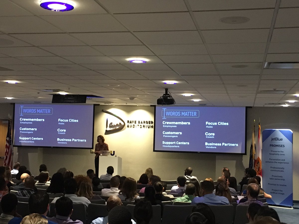 EvaCapous's tweet photo. Our fearless leader Rachel McCarthy welcoming 161 Baby Blues today! #inspirationstartshere #orientationmagic @HelloJetBlue @JetBlue https://t.co/mv3PBEjtHY