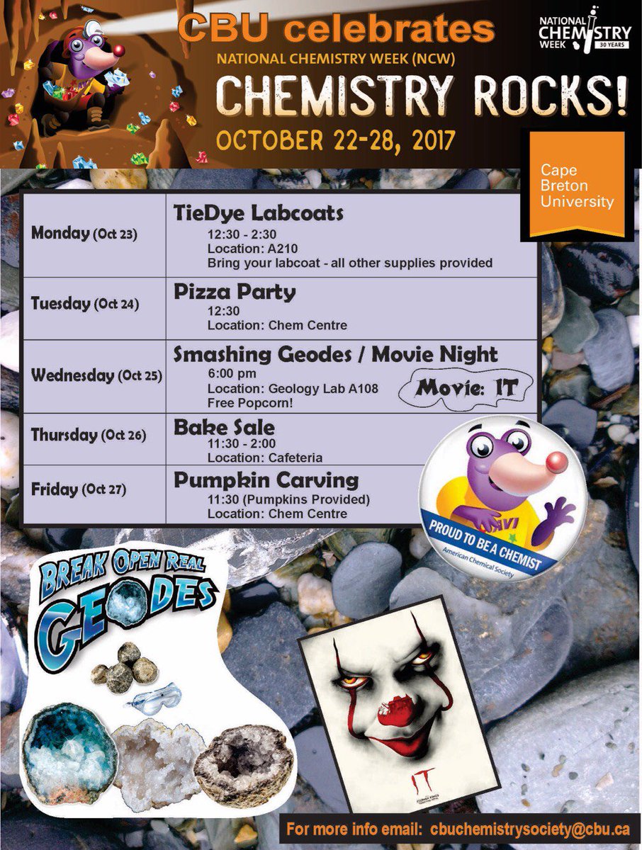 CBUChemistry's tweet photo. Great events happening in National Chemistry Week at CBU! #thisiscbu @cbuniversity @cburesearch @CBUBiology 
Everyone welcome! https://t.co/RX4tkm0QFL
