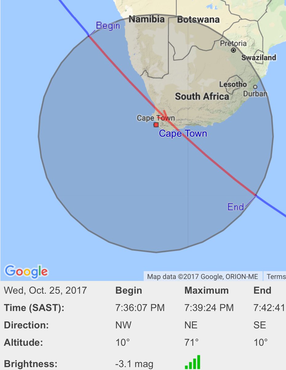 IgnazioMagnani's tweet photo. Hello CT! 🇿🇦
The @Space_Station is visible
to the naked eye at 7:38 pm
💫  if clouds allow
 ..
 ..
🌍 @KFMza @CapeTown @liezelv @allcapetown https://t.co/kPAA5TSl10