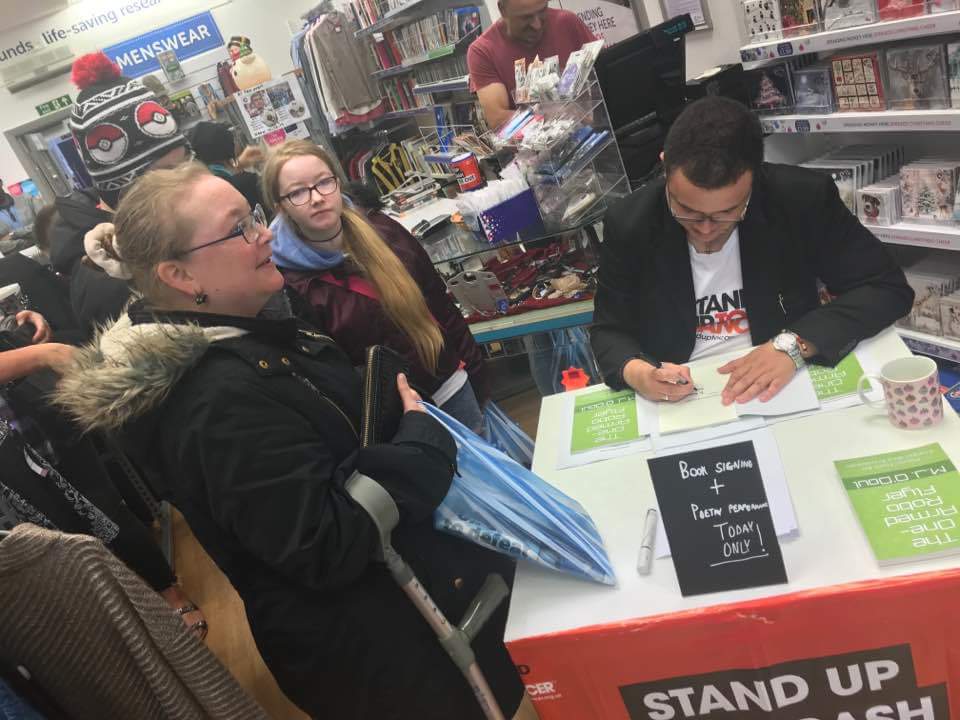 CRUKRomford's tweet photo. In store today, Michael Breen (local poet) signing copies of his new book "The One-Armed Robo Flyer" #SilverPath https://t.co/gMJZV7dDrs