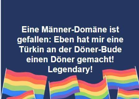 walter_lasse's tweet photo. Eine #MaennerDomäne ist gefallen: Eben hat mir eine #Türkin an der #DönerBude   einen #Döner gemacht! #Legendary #Frauen #Gleichberechtigung https://t.co/1oA9L3DBL3