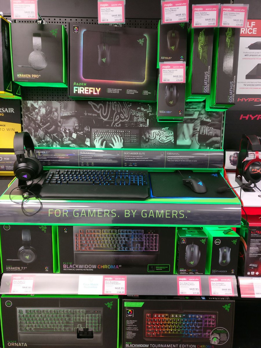 Maplin_CLR's tweet photo. 10% off all @Razer products until Tuesday! Come talk to our experts today and find the perfect upgrade for your set up! #Coleraine #Gaming https://t.co/7qs68dwk7O