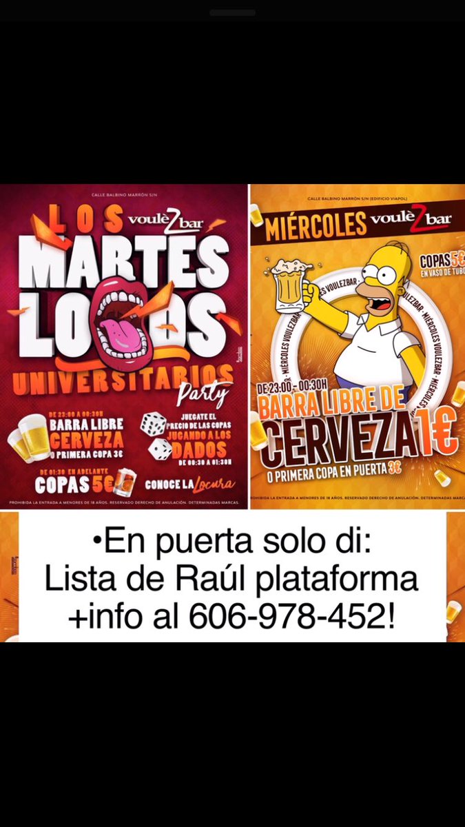 raulplataforma's tweet photo. Todos los #martes y #miercoles #fiesta #VOULEZBAR
🍺BarraLibreCerveza1€🍺 •LISTA RAÚLPLATAFORMA 11a1! •Lista 606978452!le https://t.co/OOlojF6VY3