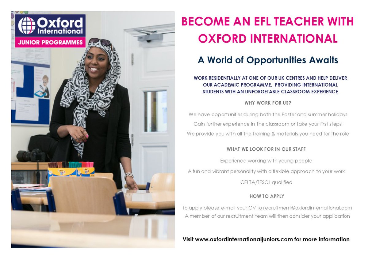 ITTC_TEFLjobs's tweet image. Easter and Summer 2018 Jobs in Oxford, UK #TEFL #TEFLjobs #summerteaching #EFL #teachingEnglish