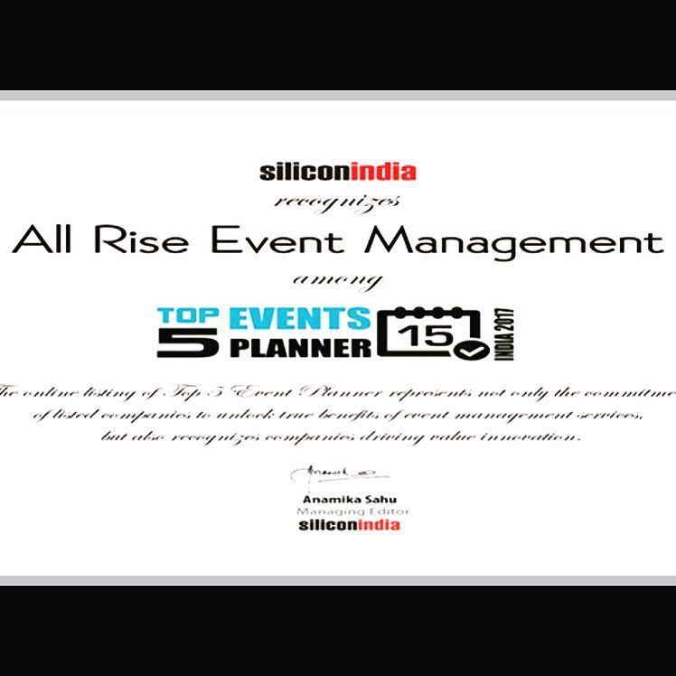 EventsAllrise's tweet photo. All Rise Event Management.  #proudmoment #recognitionday #top5 #eventplanner #in #India #by #siliconindia #besteve… https://t.co/WeNl93rZWj https://t.co/w3vg00xZ8E