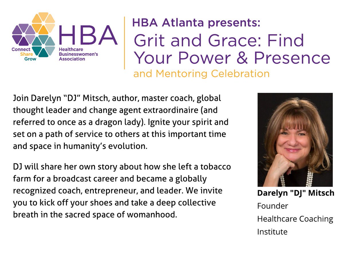 HBAatl's tweet photo. Join us Nov 2 for Grit and Grace with master coach, author, &amp; global thought leader, DJ Mitsch. #HBAimpact https://t.co/bgzi7s5S6i https://t.co/DqdX4zxxp3