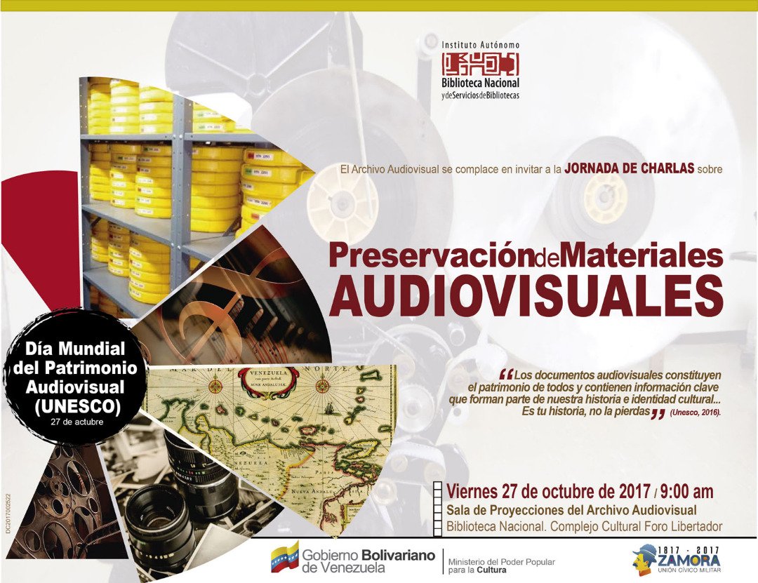 Te invitamos a participar en la Jornada de Charlas sobre "Preservación de Materiales Audiovisuales" | Viernes 27/10 <a href="/BiblioNacional/">Biblioteca Nacional</a>
