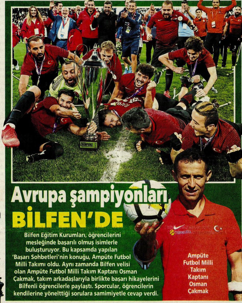 🇹🇷 Türkiye mizin gurururu Ampute Milli Takımımızın Bilfen Okulları ziyareti hakkında bugünkü Posta Gazetesi haberi