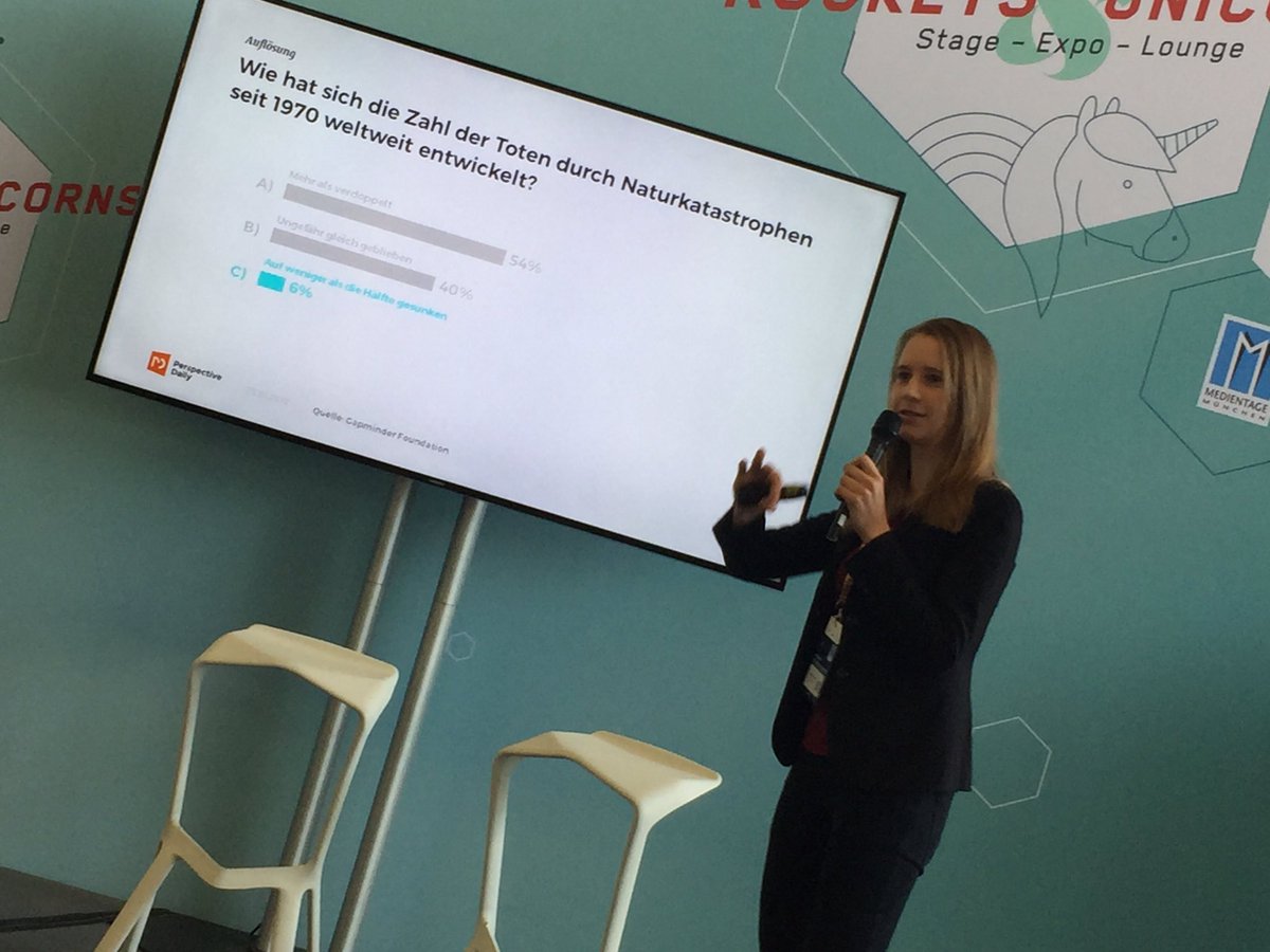 MediaLabBayern's tweet photo. Warum haben wir so ein negatives Bild von der Welt? #optimismgap m @PDmedien Dr. Maren Urner #constructivejournalism #RocketsUnicorns #mtm17 https://t.co/KA80GIgoiM