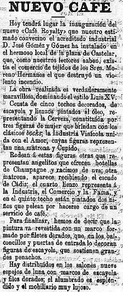 CafeRoyalty's tweet photo. Recordando: así era el Royalty en su inauguración en 1912 y esto es lo que se dijo de nosotros en prensa #Cádiz #restaurante #gastronomía https://t.co/3dUcekvWf0