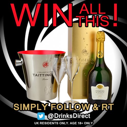 It's #WinItWednesday; less than 24h left in our #giveaway. A bottle of Taittinger Comtes de Champagne awaits one lucky #winner - described by James Bond as "without equal". We'll also include a Taittinger ice bucket and a set of Champagne glasses. Simply FOLLOW &amp; RT to enter