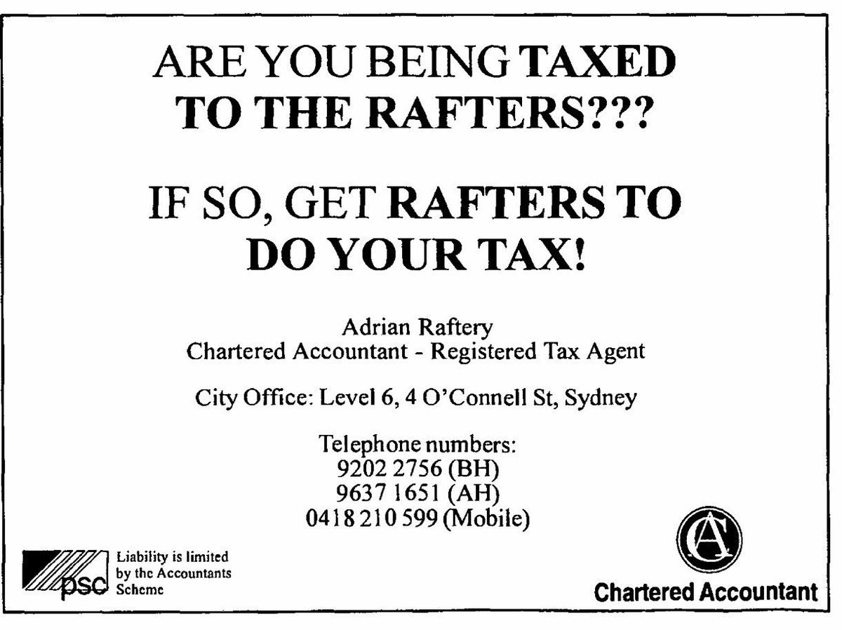 MisterTaxman's tweet image. Thanks @nswfootyhistory for reproducing a 1998 Footy Record today which included my first ever business advert #PreInternet #HomePhone