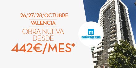 Merkapiso's tweet photo. Días 26, 27 y 28 de octubre. Valencia. Torre del Alba. Pisos de obra nueva desde 442 €/mes. https://t.co/0g7h4bPvHH #valencia https://t.co/s3TZRpLeHx