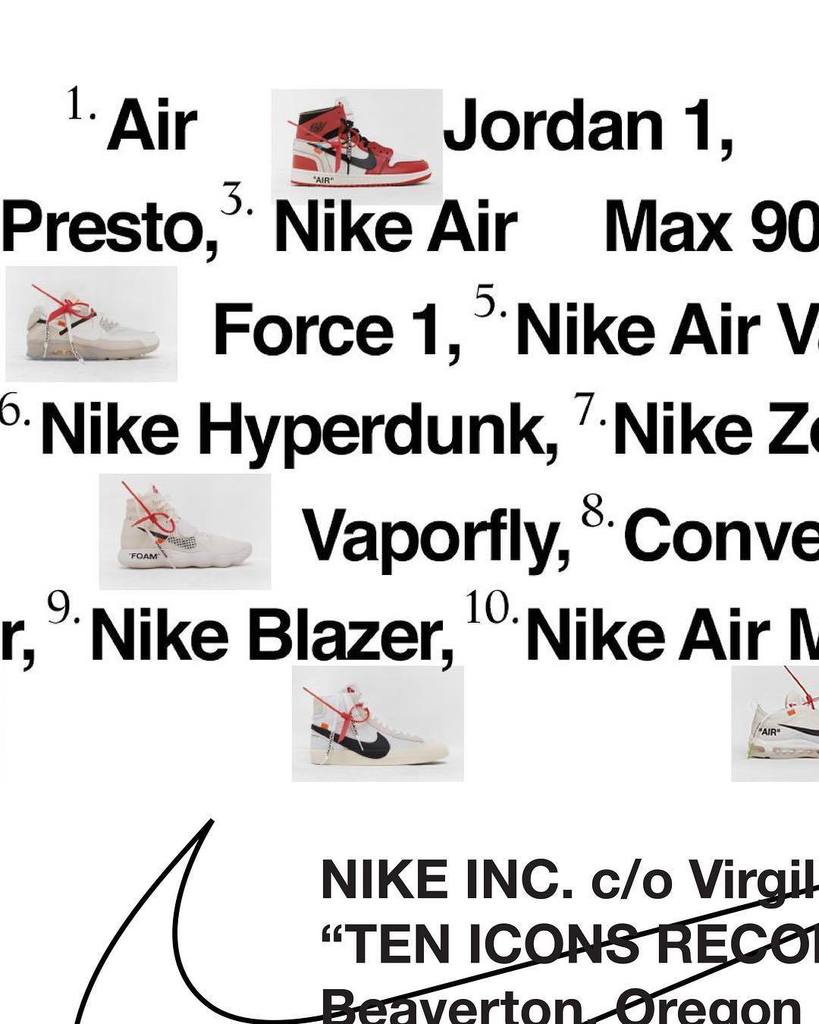klient Have en picnic Bedrag ONE BLOCK DOWN on Twitter: "Nike inc. present "The Ten ICONS RECONSTRUCTED"  by Off-White designer Virgil Abloh. Thisprocess exposes the emotio…  https://t.co/iBUnAtbA68 https://t.co/ypMFO14Weg" / Twitter