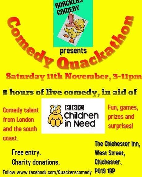 Just over 2 weeks until <a href="/QuackersComedy/">Quackers Comedy</a> hosts the 8 hour Comedy Quackathon for Children in Need! <a href="/BBCCiN/">BBC Children in Need</a> <a href="/ChichesterInn/">The Chichester Inn</a> #charity #comedy