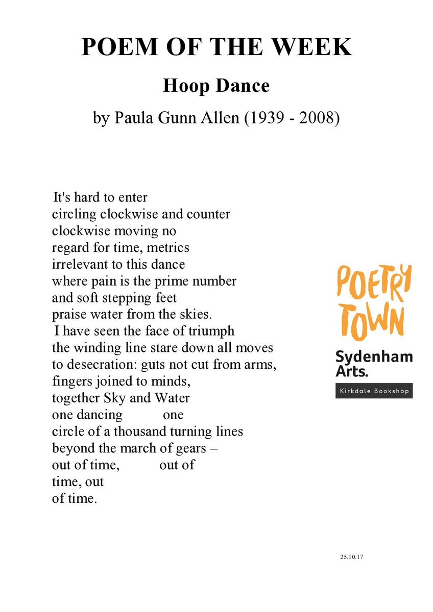Our Poem of the Week; Hoop Dance by Paula Gunn Allen #poetry #poems #loveitlewisham @sydartsfest <a href="/KirkdaleBooks/">Kirkdale Bookshop</a>