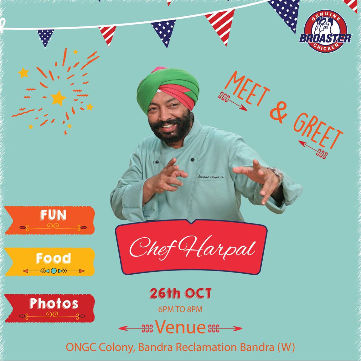 BroasterIndia's tweet photo. We’re super excited to have @harpalsokhi launch our new menu at #Bandra tomorrow. 
#GetBroasted #NewMenuLaunch https://t.co/oHE5uGMuAA