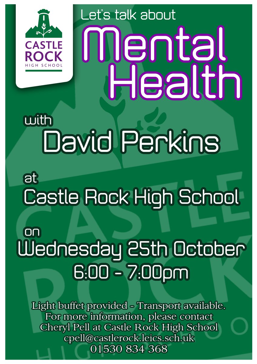 CastleRockSch's tweet photo. #LetsTalkAbout #MentalHealth Info event tonight 6-7.30pm with David Perkins, Mental Health Professional, call for more details #ApolloTrust https://t.co/uzFCU9lUxk