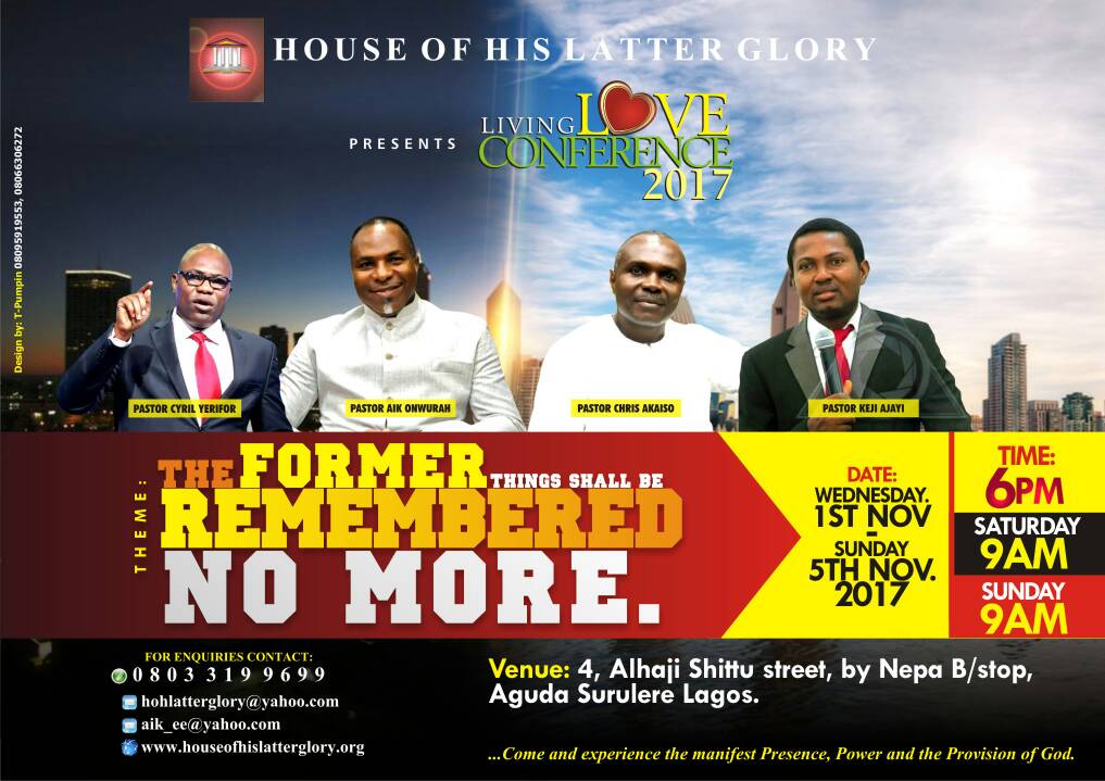 LatterGlory2's tweet photo. Spread the word!!! 
Tell your family, friend and foes!!! 
Living Love Conference 2017 is 6 days only away!!! 
Be There!!!
#RememberedNoMore https://t.co/IJayCReiAO