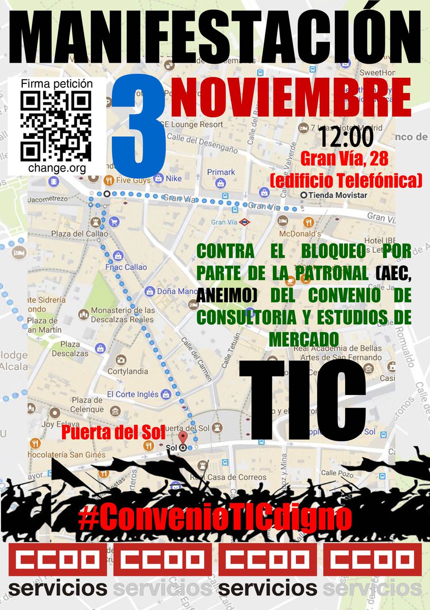 3 Noviembre: Segunda manifestación #TIC Madrid. 
ACUDE y DIFUNDE! ✊Por #ConvenioTICdigno
#PrecarityWar
#ConvenioTIC
#ofensivaCCOO
<a href="/UnaiSordo/">Unai Sordo</a>