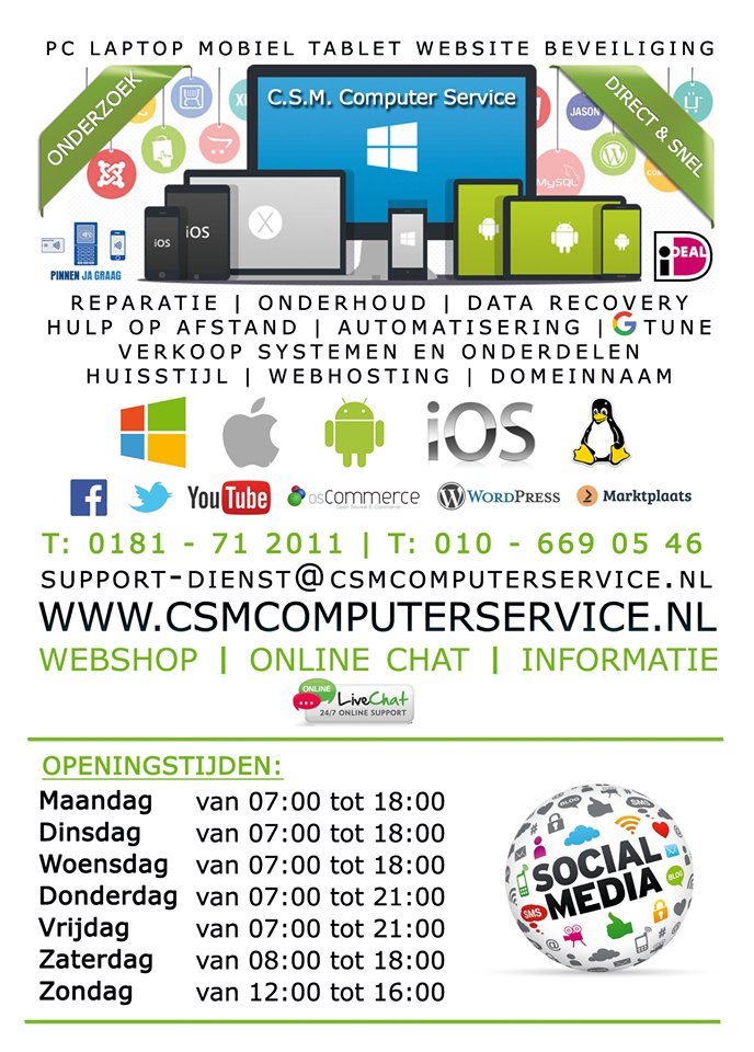 csmcomputerserv's tweet photo. C.S.M. Computer Service al meer dan 12 jaar de ICT Specialist van Spijkenisse eo https://t.co/sdAuavRiB1 of bel ons direct voor een afspraak https://t.co/iO6IxgFufI