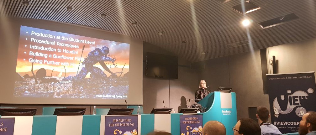 McZukoh's tweet photo. Time for a masterclass on "Procedural and production techniques using Houdini" with Deborah Fowler #view2017 https://t.co/Mpe0ZG1O6z
