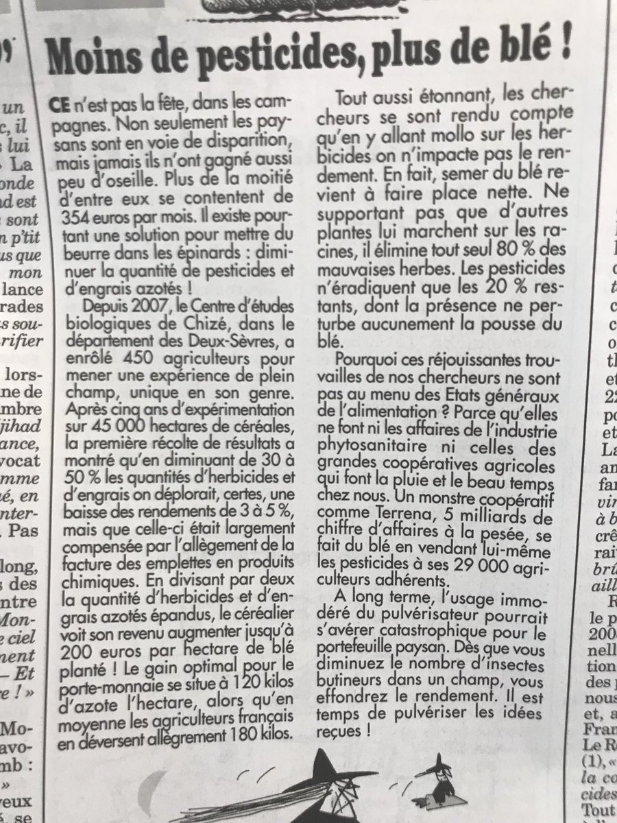 EricMorain's tweet photo. Il FAUT lire ça. 
Il est démontré (c'est le mot important) que moins d'herbicides fait gagner plus. À la terre comme aux céréaliers. https://t.co/UAGiD4ydQx