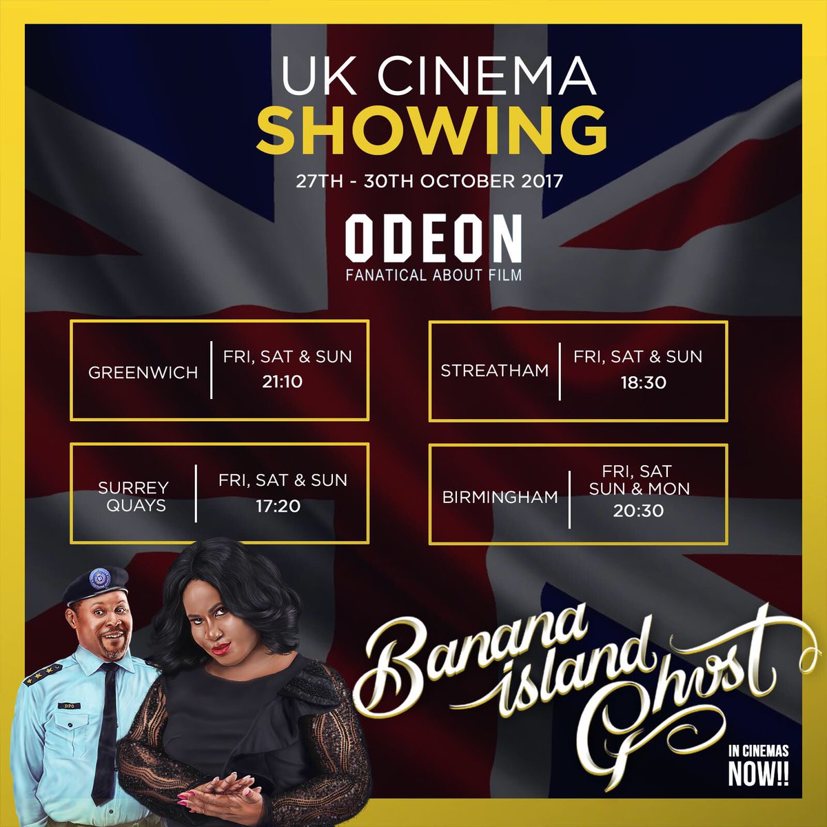 biolaa1's tweet photo. @sumtinbig #bananaislandghost in cinemas across the UK this Friday go out and see it @evritfilms @saidibalogun  @theonlychigul https://t.co/cCWJW5dyGl