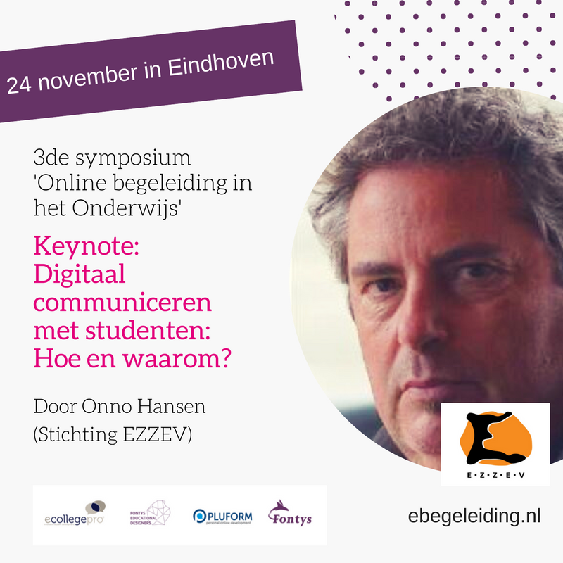 Pluform's tweet image. Digitaal communiceren met studenten: hoe en waarom? @onnoh vertelt erover tijdens het Symposium ebegeleiding.nl/symposium