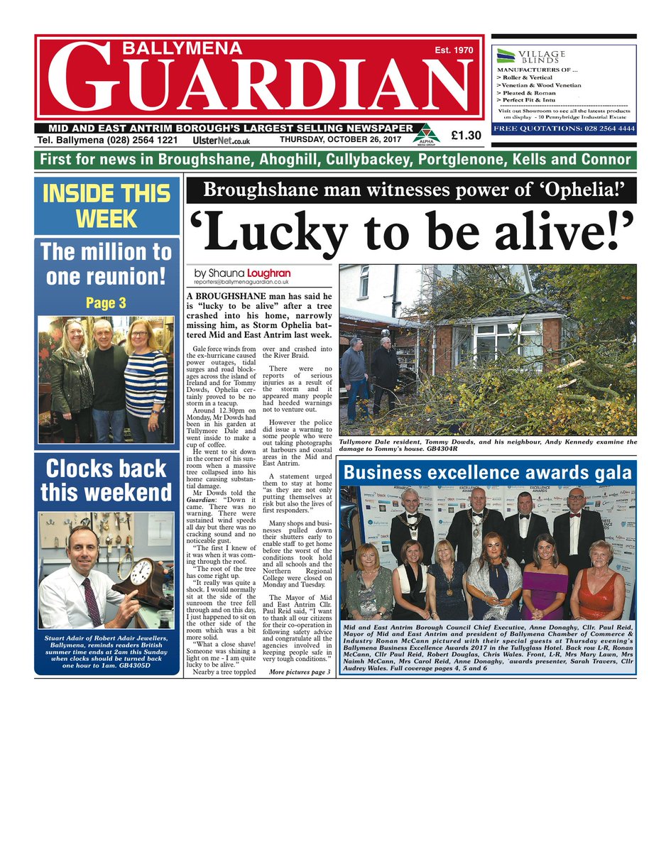 Jim_F_Ballymena's tweet photo. This week's front page. Don't forget to turn your clocks back this weekend! https://t.co/qYA2bx1Qkk