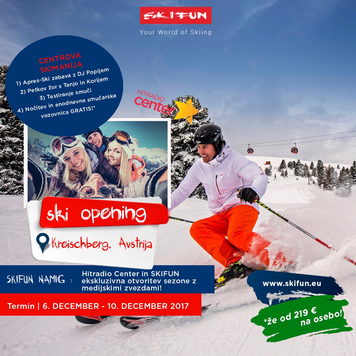 skifun_eu's tweet photo. 🙋‍♂️ @HitradioCenter in SKIFUN z ekskluzivno otvoritvijo sezone z medijskimi zvezdami! Št. mest omejeno! 👊⛷ Več na: https://t.co/fZDcTkZCDi https://t.co/RBPYDsEPEY