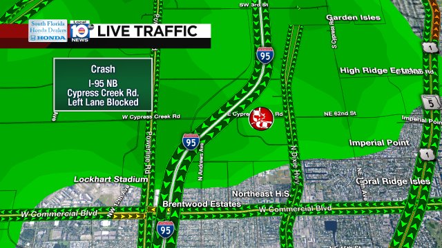 CRASH: I-95 NB & Cypress Creek Rd. A left lane is blocked. #TRAFFIC https://t.co/XvNxvDt5DF