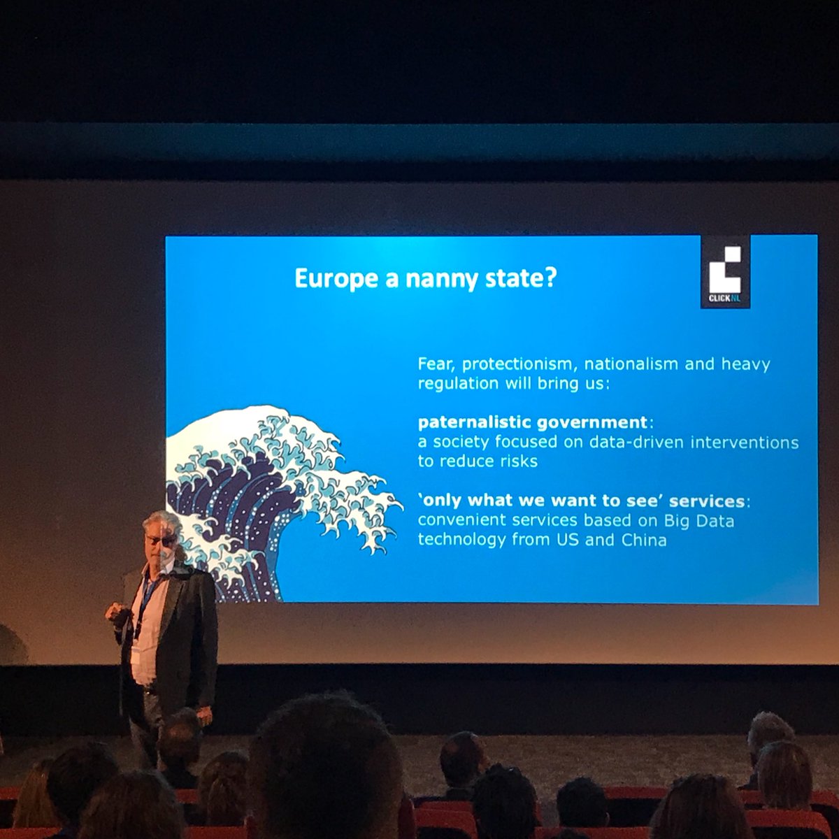 johanoomen's tweet photo. Eric van Tol of @Fontys on the impact of big data on society: “Will Europe become a nanny state?” #CLICKNLDRIVE #drive2017 #bigdata https://t.co/SFA62QpwPJ