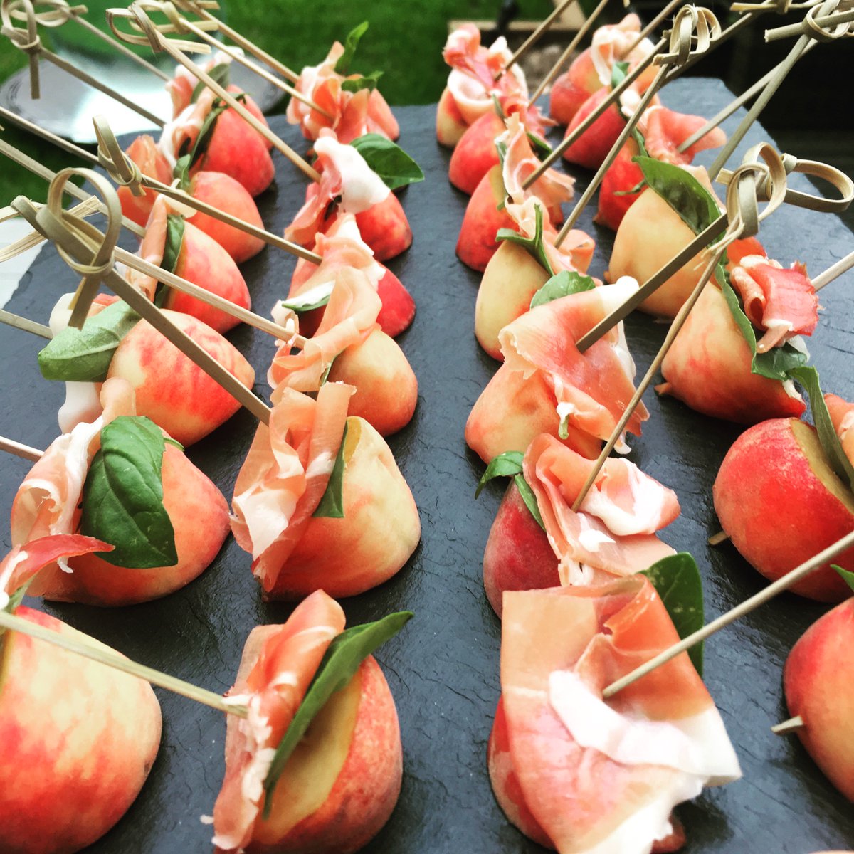 thecanapequeen's tweet photo. What was my favourite canapé over the summer? THIS! 
Peach Basil and Serrano Ham #yum #spreadjoy https://t.co/Mbfr7a0Tu0 https://t.co/mvqDCbHUz0