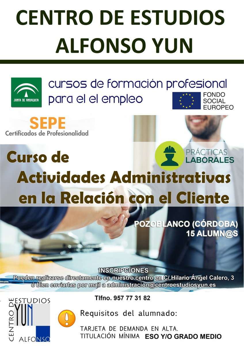 AlfonsoYun's tweet photo. Todavía está abierto el plazo de admisión de solicitudes para éstos cursos subvencionados de la Junta de Andalucía hasta el 30 de Octubre https://t.co/gYfv6foe3b