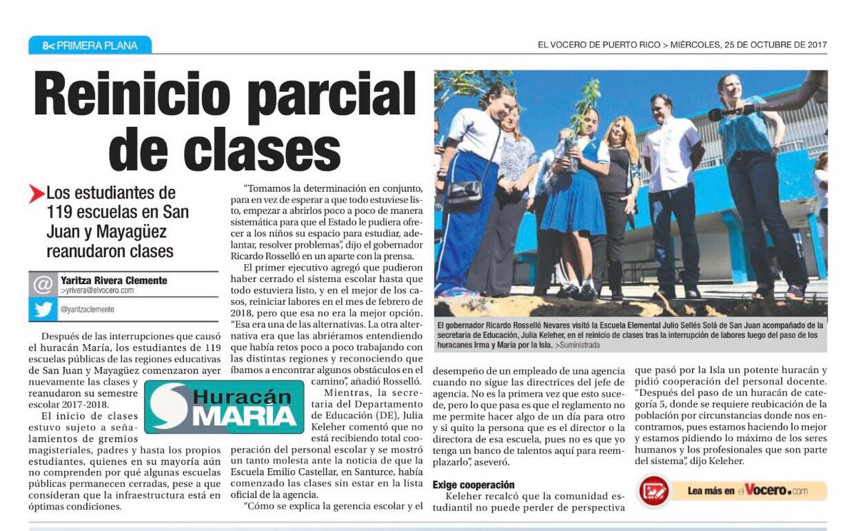 EDUCACIONPR's tweet photo. Puerto Rico se levanta y el reinicio de clases es pieza clave en la recuperación. https://t.co/l0FWFFtNny