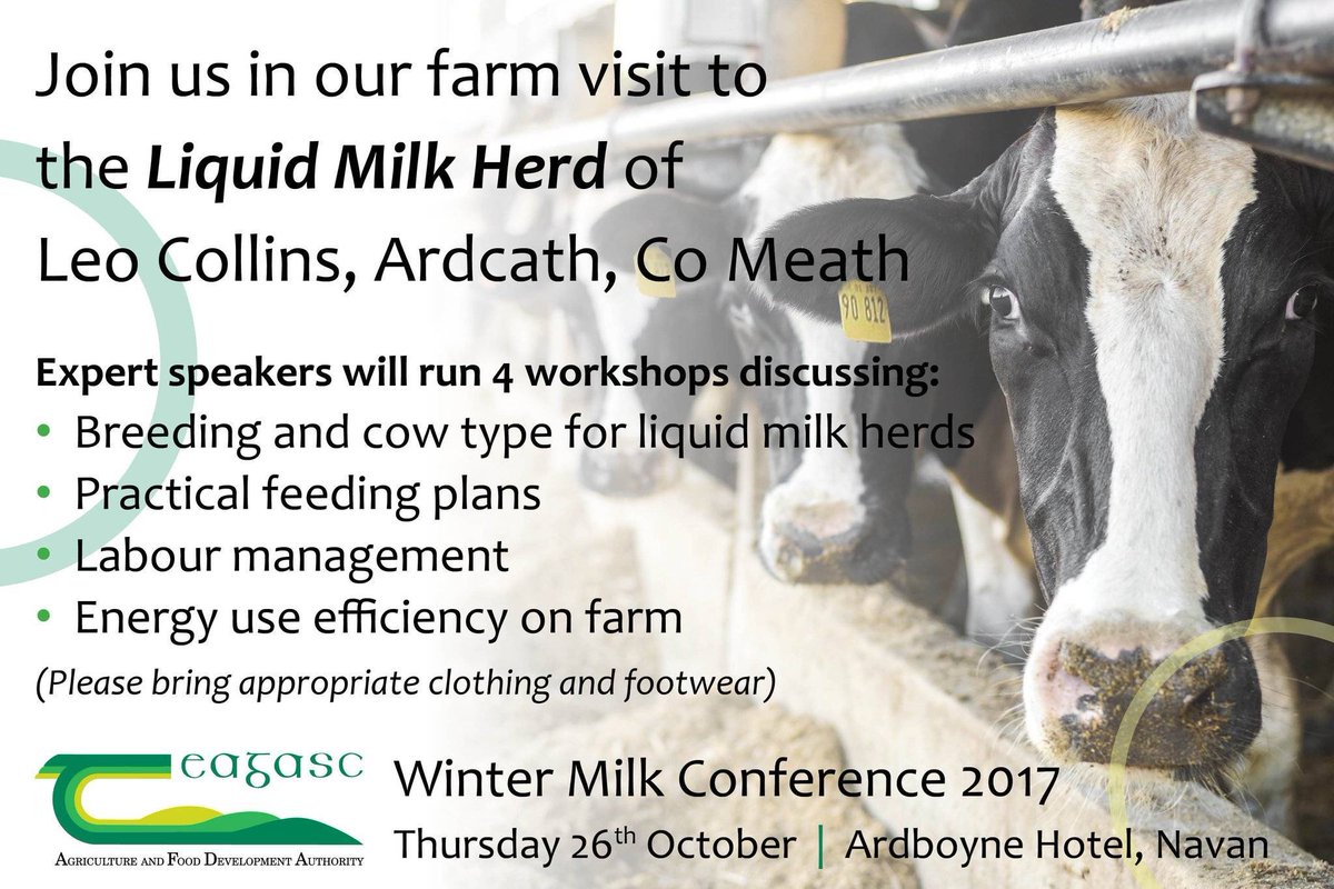 teagasc's tweet photo. Tomorrow's #WinterMilk Conference in Meath includes a farm visit to Liquid Milk herd owner Leo Collins https://t.co/EAyVCtSRcx https://t.co/W2vYdyyMrV