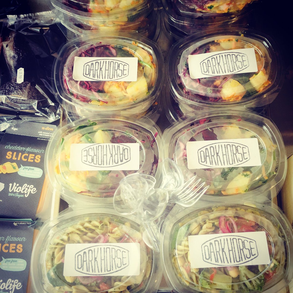 darkhorsepizza's tweet photo. Grab some fresh salads just delivered to #locavore &amp; #countryfresh. Creamy Potato Salad w/ Beet Slaw. #vegan #healthy #lunch #dinner #value https://t.co/qdJmy8wUG8