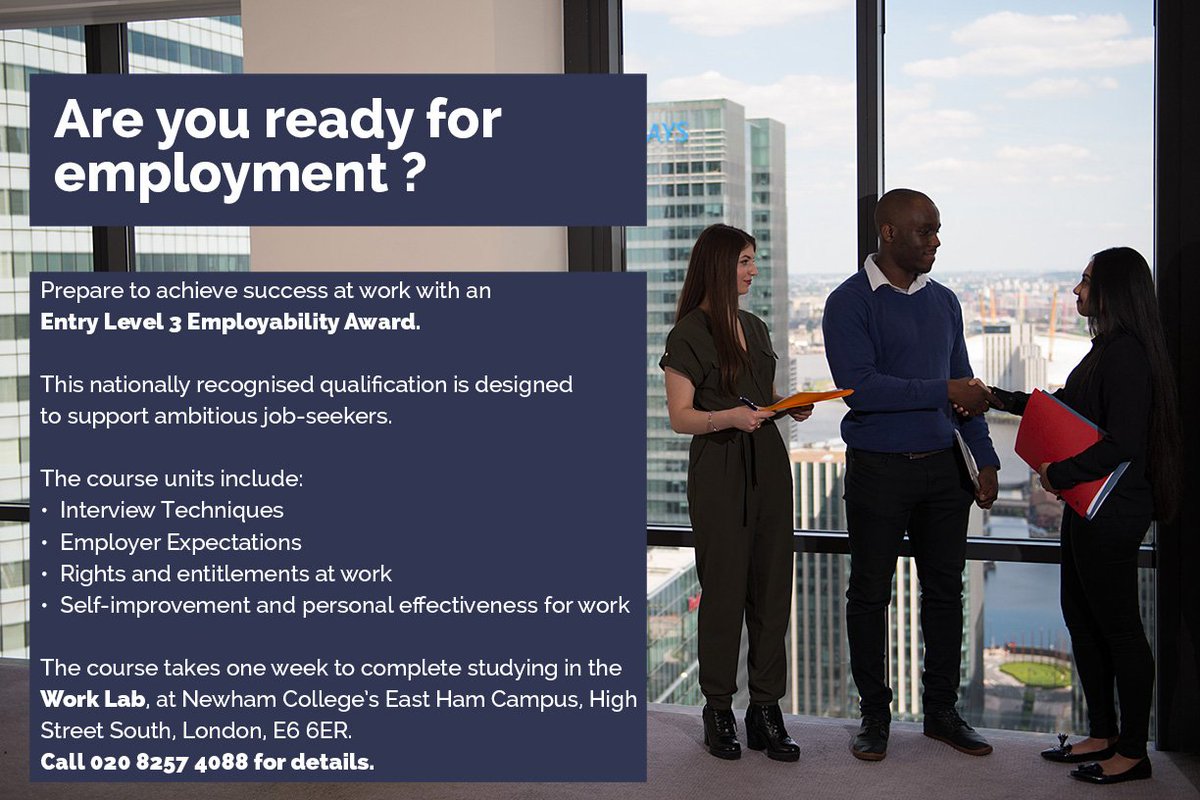 CIPsNewham's tweet image. Prepare for #success in the #workplace with an Employability Award from 30/10/17 the #course is #free for #unemployed #students aged over 19