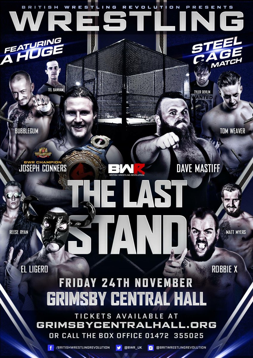 BritWresRev's tweet photo. @BoxofficeGCH #Grimsby 24th Nov! @JosephConners v @DaveMastiff @Ligero1 v @TheKipSabian @telbanhamuk v #tylerdevlin in a CAGE plus MORE. https://t.co/gDB3Ztq1W4