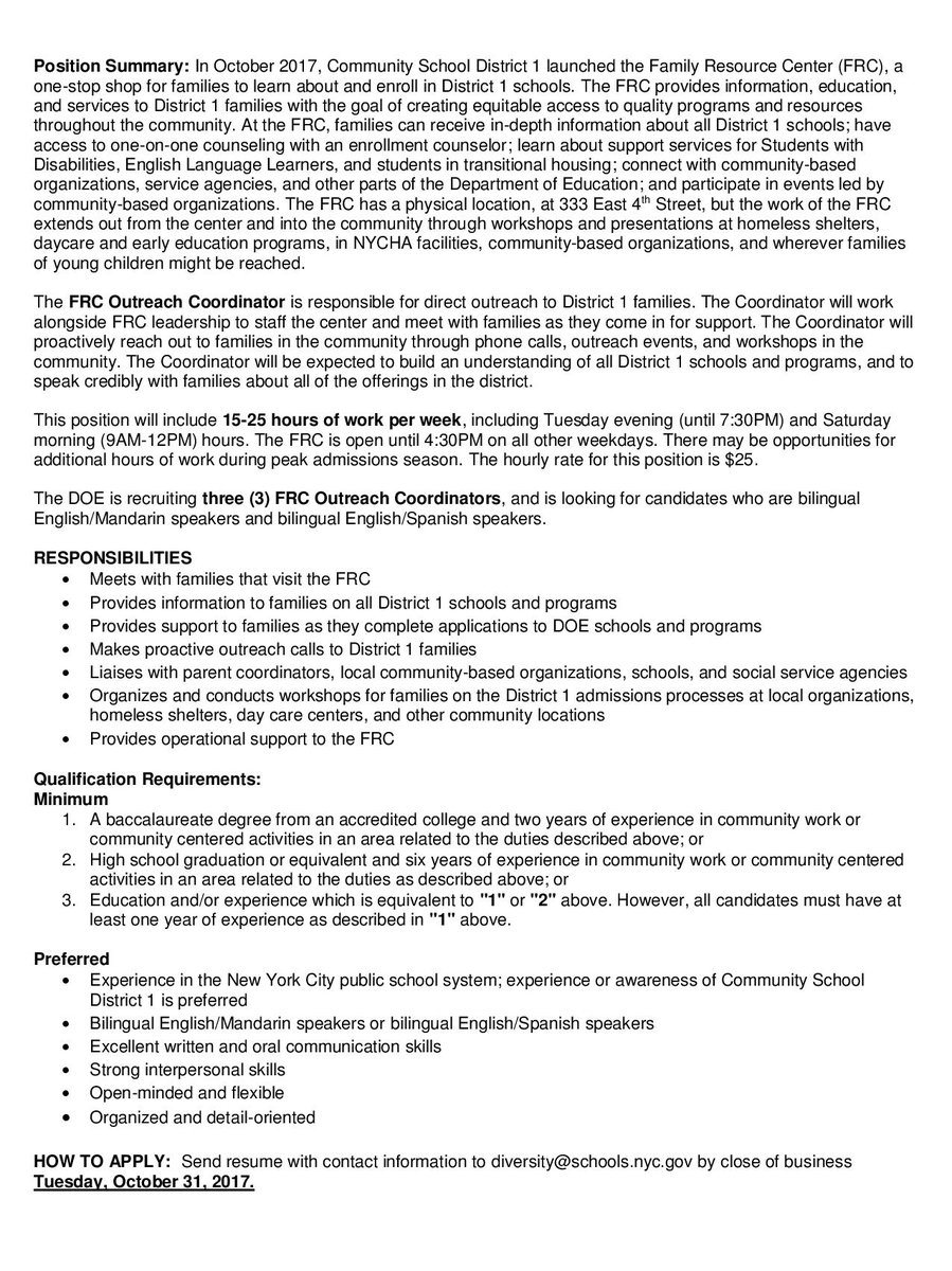 District1NYC's tweet photo. #D1Friends &amp; #D1Community - please share opportunity 4 part time employment w @District1FRC, applications due 10/31 https://t.co/MaXghVteZc https://t.co/q31YGo5MNx