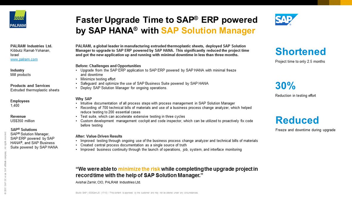 MayerSap's tweet photo. PALRAM reduces testing effort by 30% with SAP Solution Manager #solman https://t.co/bespzsmLK2 https://t.co/snH7XGw2Tu
