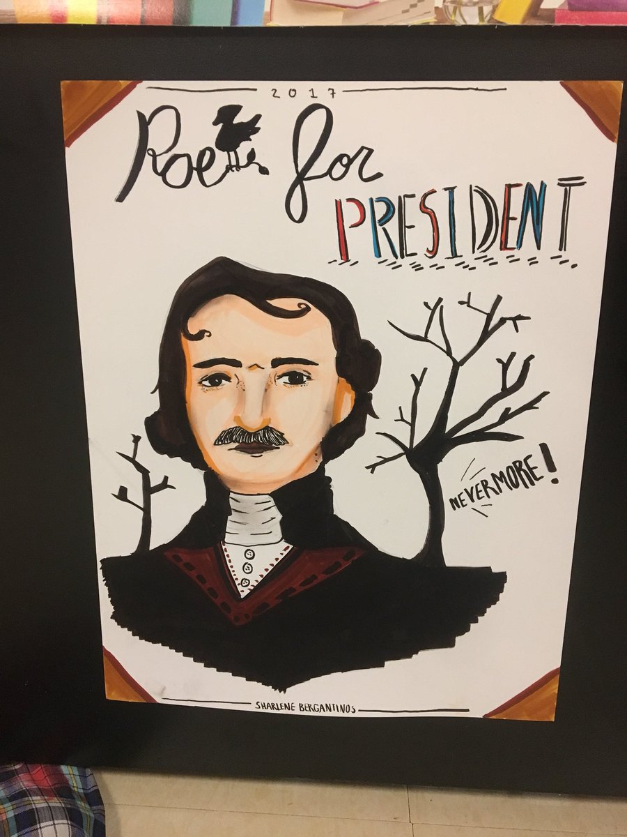MsPerez_PoeLand's tweet photo. Thanks for my new desk art, Sharlene #PoeForPresident #PoeClub #EdChat #FunInELA #Tutoring #EnglishTeacher #EdgarAllanPoe https://t.co/7nYJH1LDnA